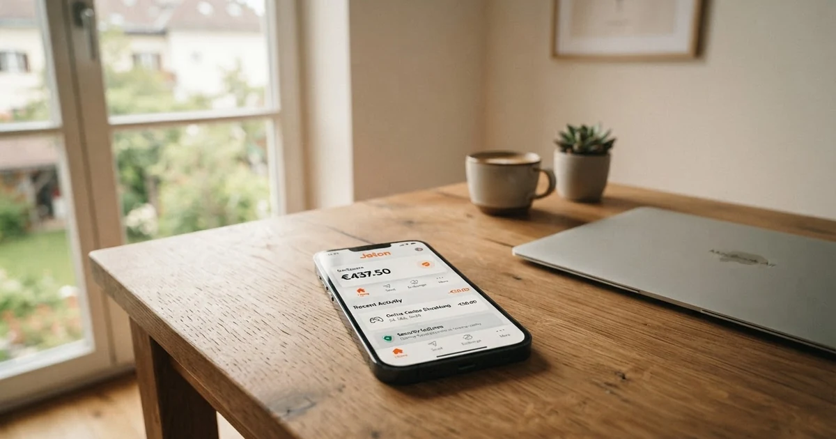 Jeton-Wallet-Kontoübersicht mit Euro-Guthaben und Transaktionsverlauf auf einem Smartphone-Bildschirm
