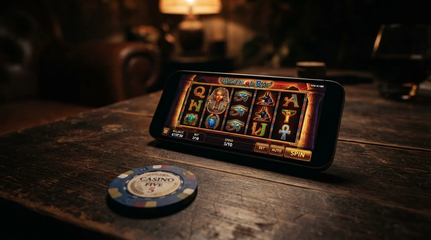 Der Slot „Book of Dead“ von Play'n GO mit seinen ägyptischen Symbolen und der Freispiel-Funktion auf einem Bildschirm