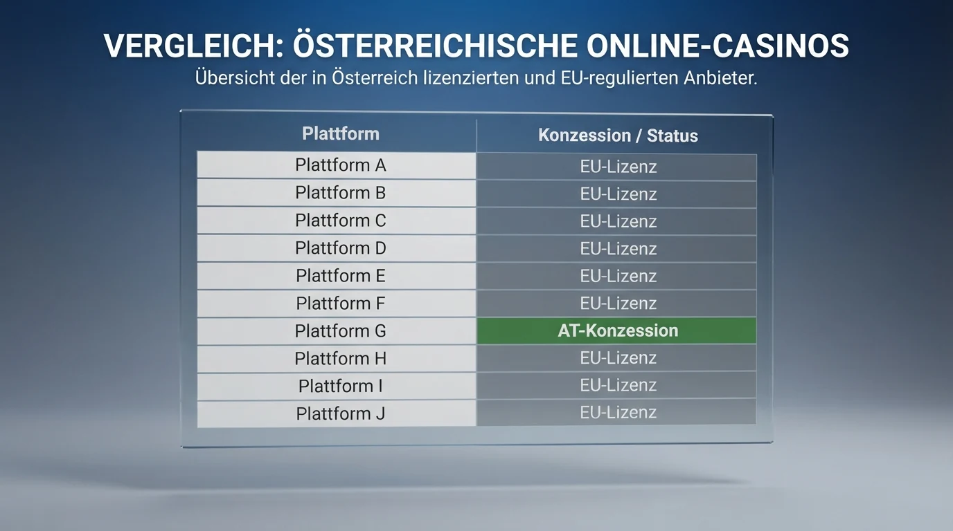 Übersicht der im Artikel verglichenen Casino-Plattformen mit farblicher Markierung des Lizenzstatus