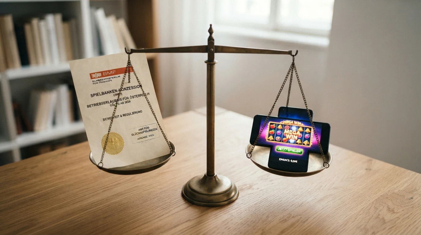 Waage mit Lizenzsiegel auf der einen und Spielvielfalt auf der anderen Seite