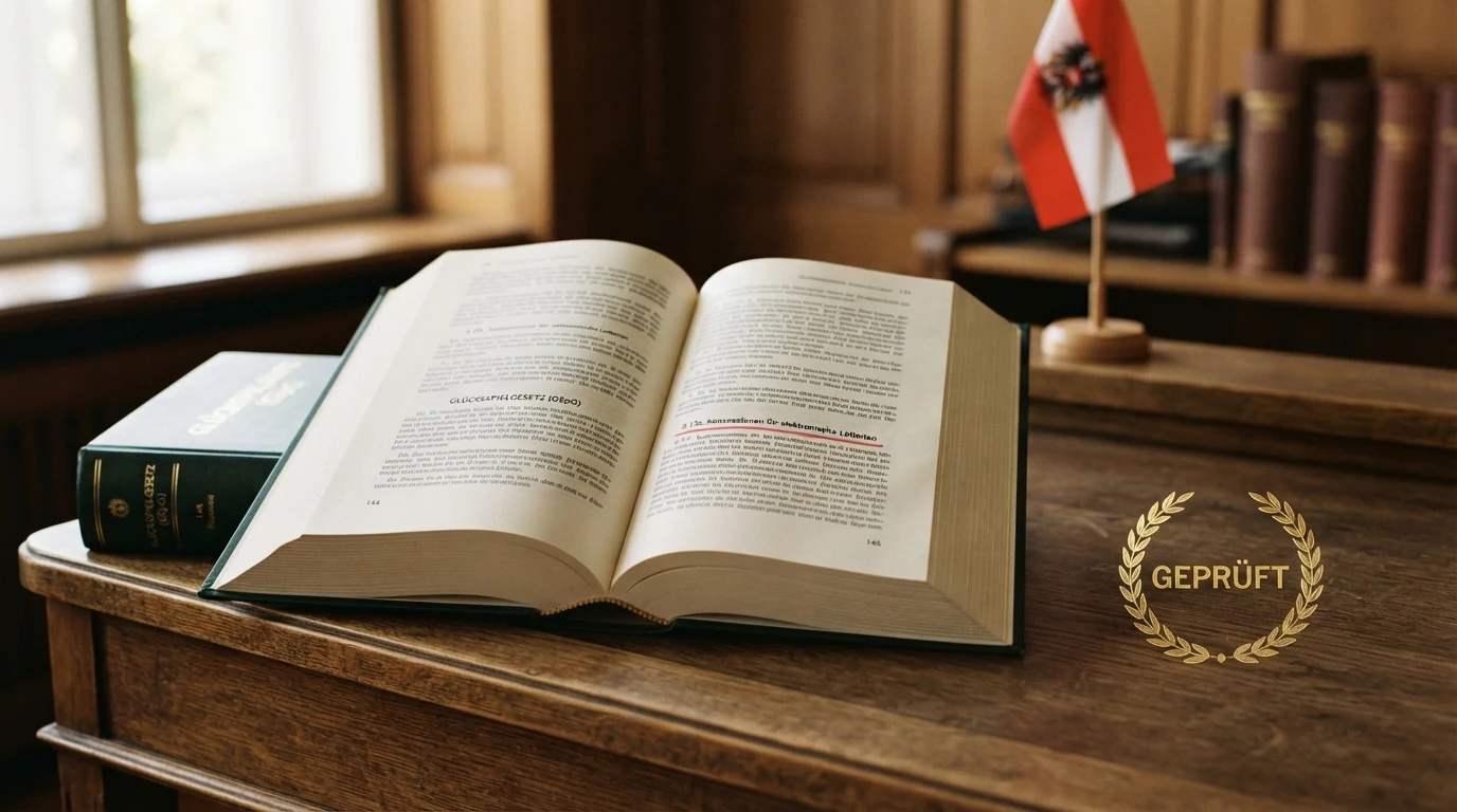 Ein aufgeschlagenes Gesetzbuch mit dem GSpG-Text und dem rot markierten Paragrafen 12a, daneben die EU-Flagge mit einem Fragezeichen.