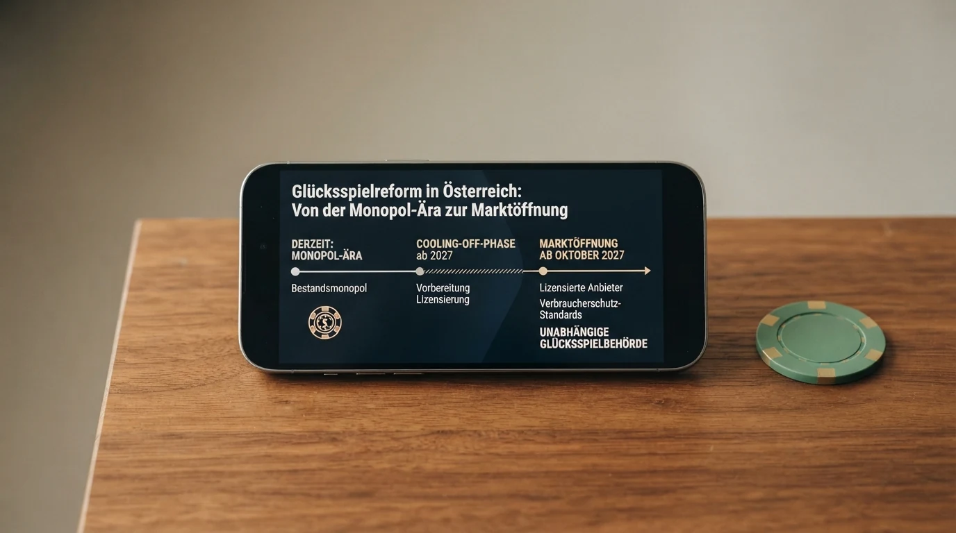 Zeitleiste der Glücksspielregulierung in Österreich von der Monopol-Ära bis zur Marktöffnung ab Oktober 2026