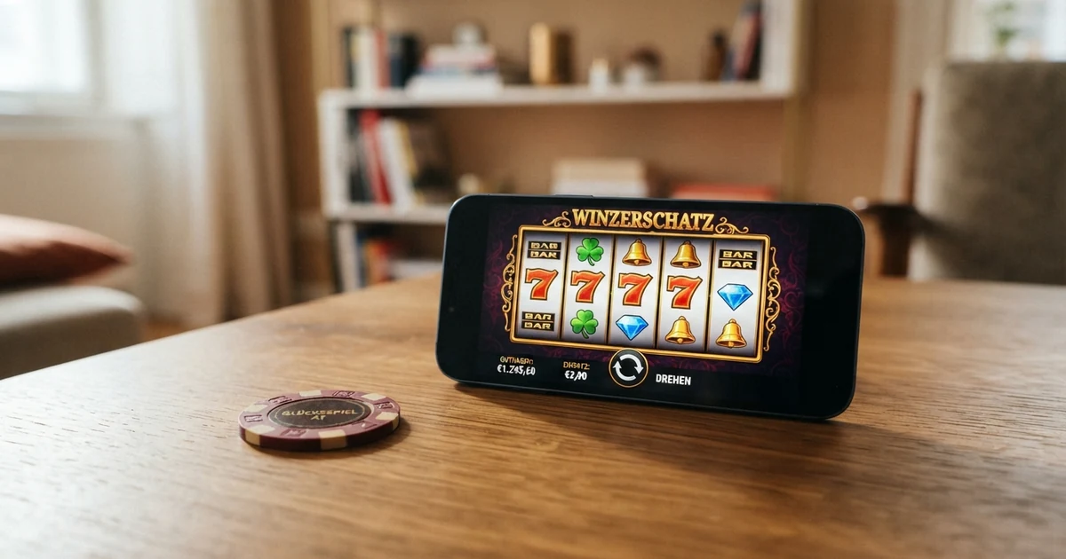 Eine stilisierte Darstellung des österreichischen Glücksspielmarktes mit Lizenzsiegel und Casino-Symbolik