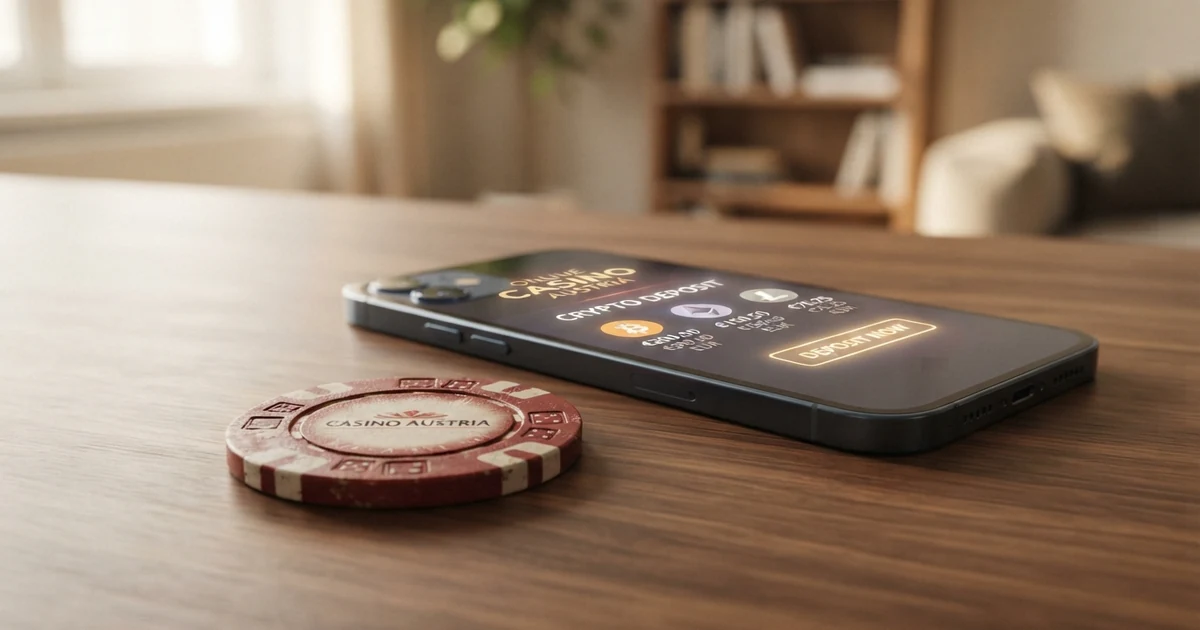 Eine physische Litecoin-Münze mit dem LTC-Logo vor einem Bildschirm, der ein Online-Casino-Interface mit Krypto-Einzahlungsoption zeigt