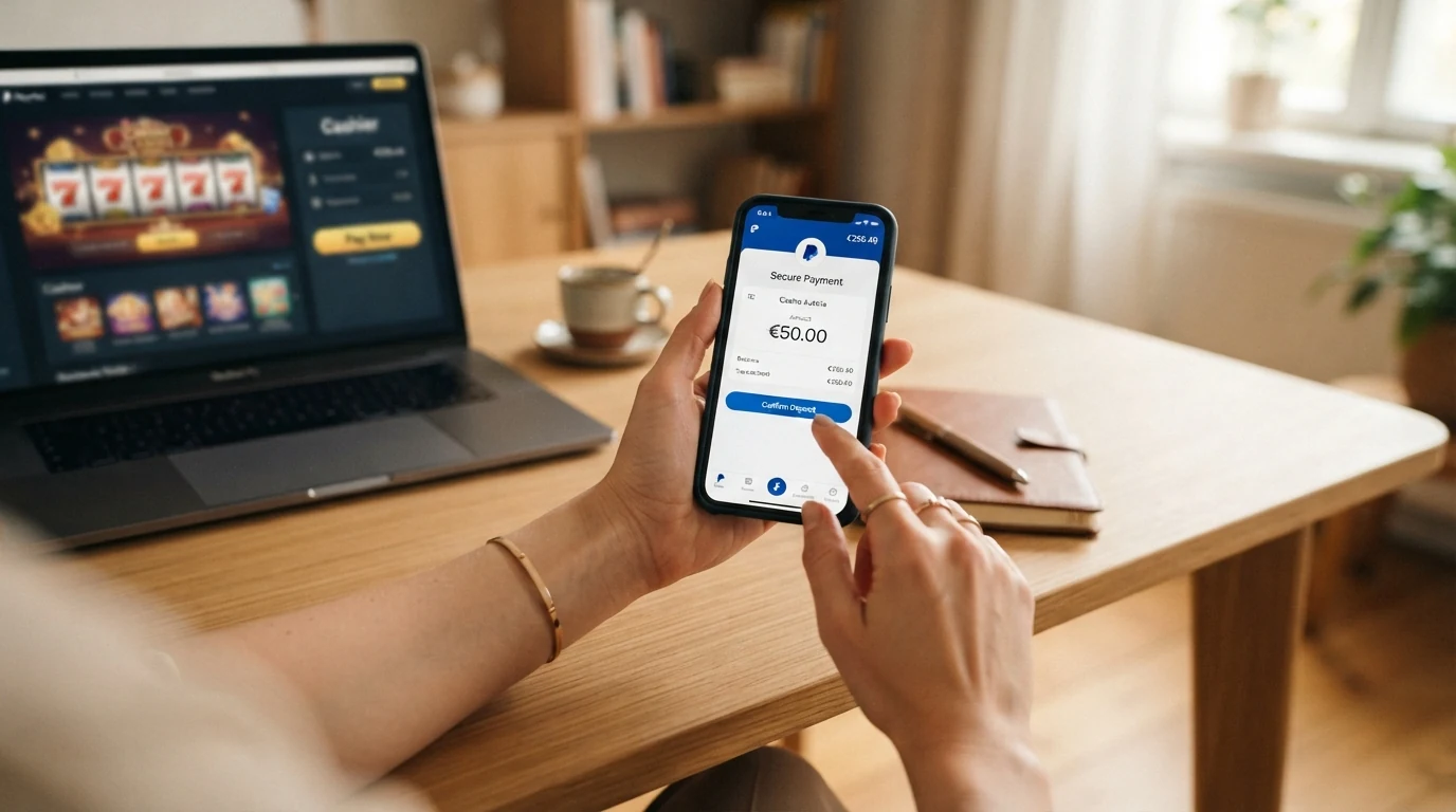 Ein Smartphone mit geöffneter Neteller-App und der Einzahlungsseite eines Online Casinos im Hintergrund