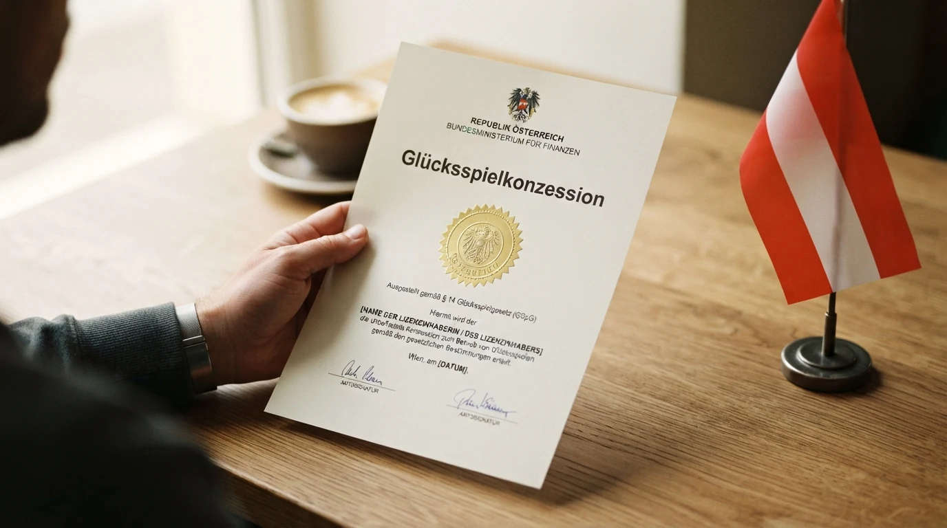 Österreichische Gesetzestext-Seite mit dem Glücksspielgesetz und dem Bundesadler, daneben das EU-Emblem