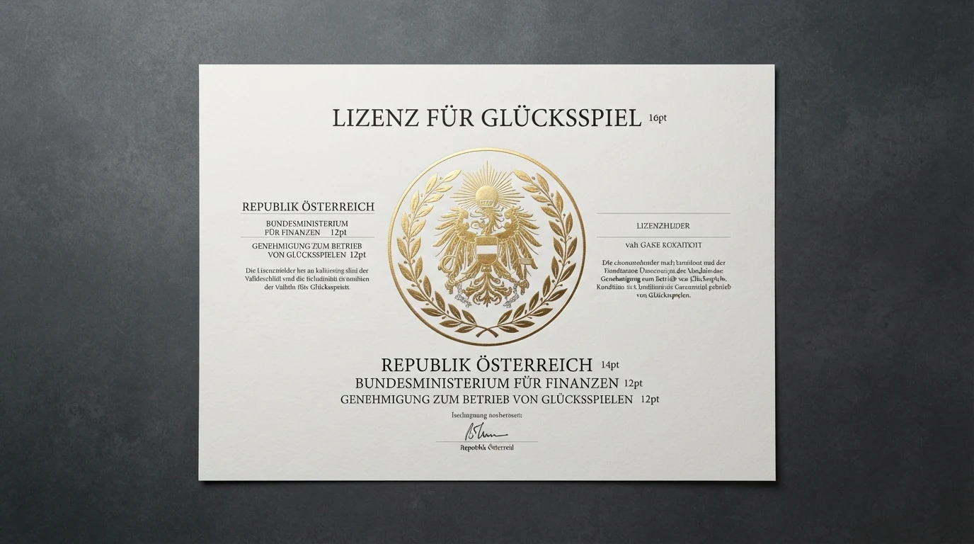 Offizielles Dokument der österreichischen Glücksspielkonzession mit Siegel der Republik Österreich