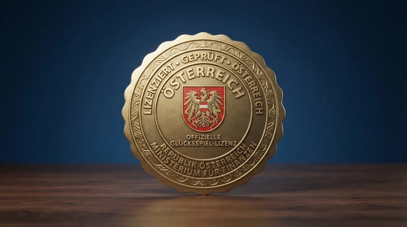 Offizielles Dokument oder Siegel mit Bezug zum österreichischen Glücksspielgesetz, dargestellt auf einem Bildschirm oder als Urkunde