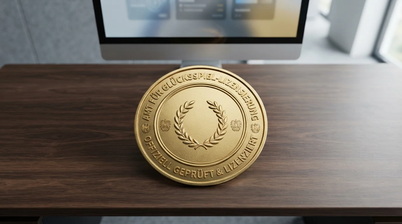 Das offizielle win2day-Logo auf einem Monitor, daneben der Schriftzug „Konzession nach § 14 GSpG“ und das BMF-Siegel