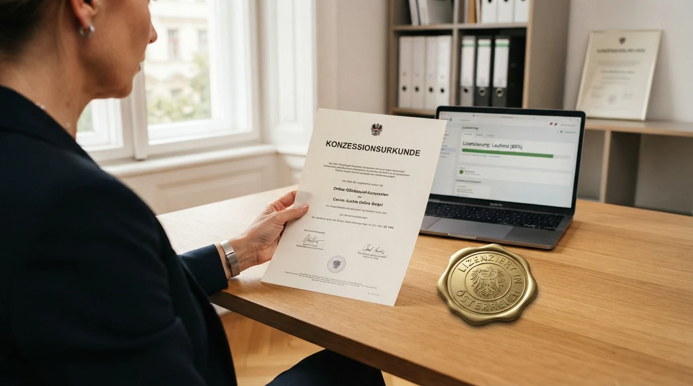Offizielles Dokument mit Hoheitszeichen der Republik Österreich, daneben das Logo der BMF White List und eine stilisierte österreichische Gesetzestext-Seite