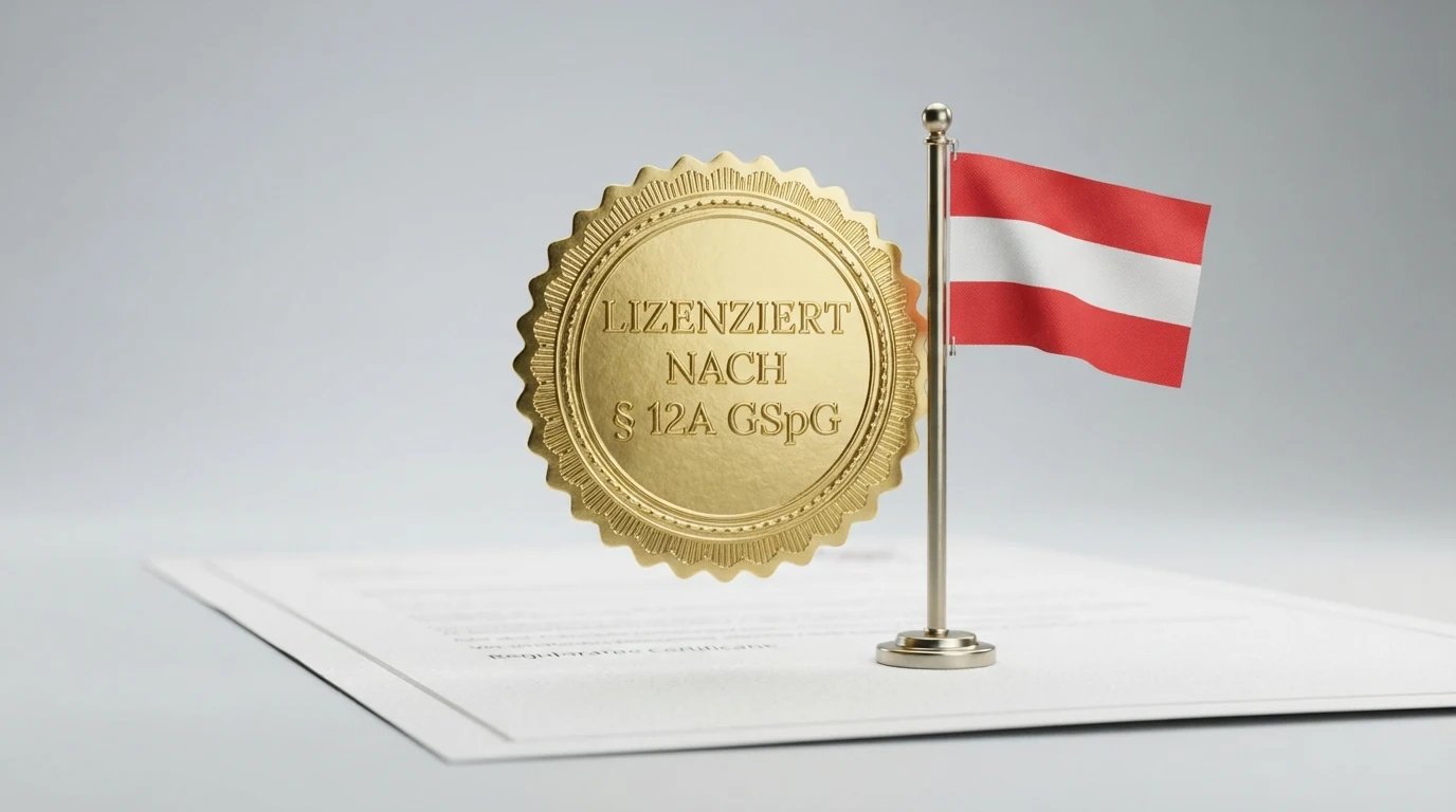 Das offizielle win2day-Logo neben dem Schriftzug „Konzession nach § 12a GSpG“ auf einer AT-Flagge