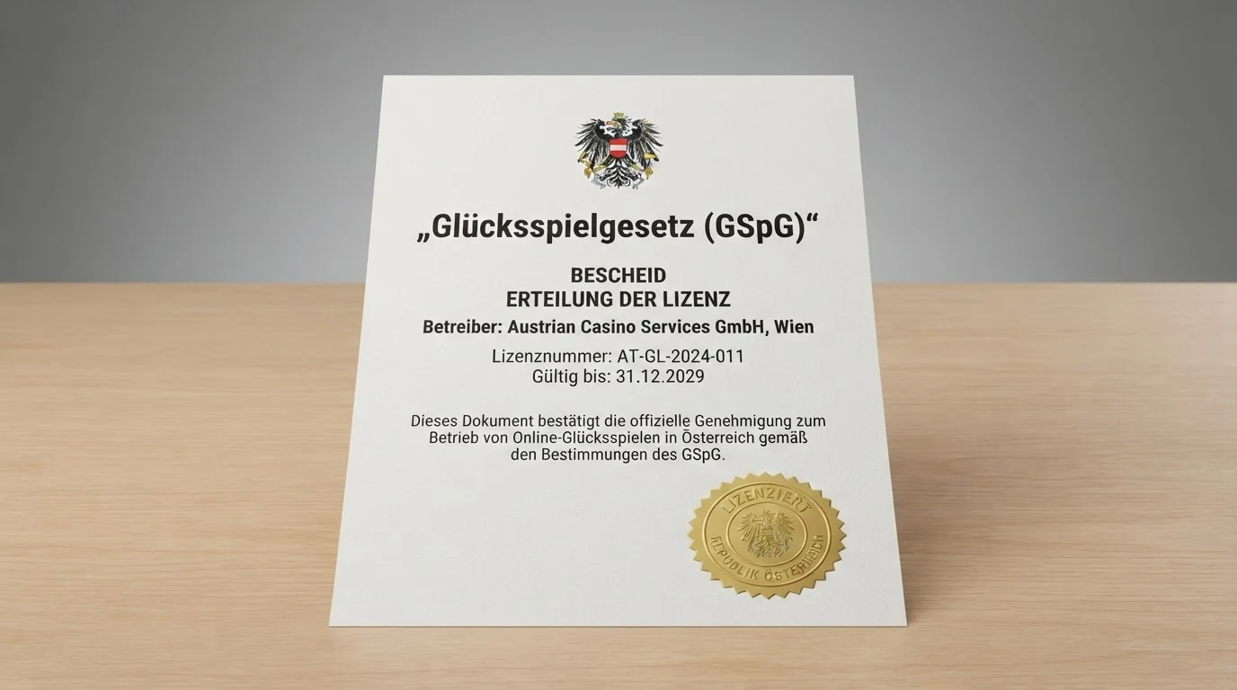 Offizielles Dokument mit dem österreichischen Bundeswappen, einem Paragrafen-Zeichen und dem Kürzel „GSpG“