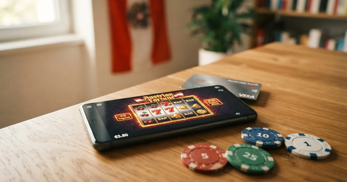Eine Übersicht der Einzahlungsstufen €1, €5, €10 und €15 auf einem Smartphone-Bildschirm mit Casino-Oberfläche