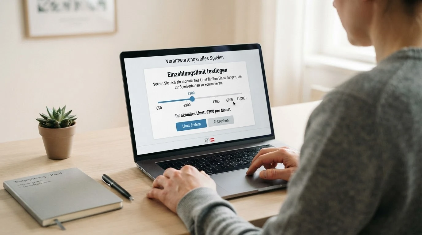Screenshot des win2day-Einzahlungslimit-Dialogs mit sichtbarem Schieberegler für das monatliche Limit