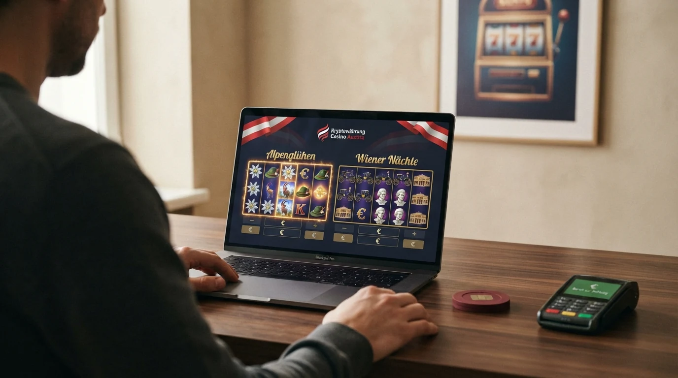 Spielautomaten-Bildschirm mit Book of Dead und Gates of Olympus neben einer Krypto-Zahlungsoption